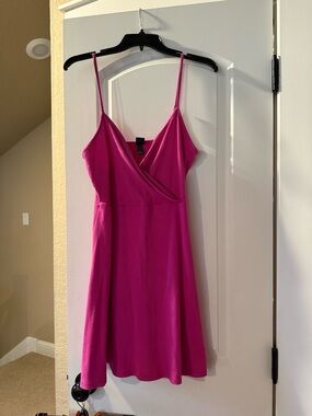 Fuchsia Spaghetti-Strap Wrap Front Mini Dress wild fable
